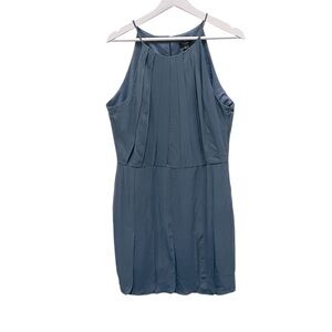 NWT Ann Taylor 100% Silk Dress Pleated GORGEOUS! Slate Blue Fully Lined Size 14